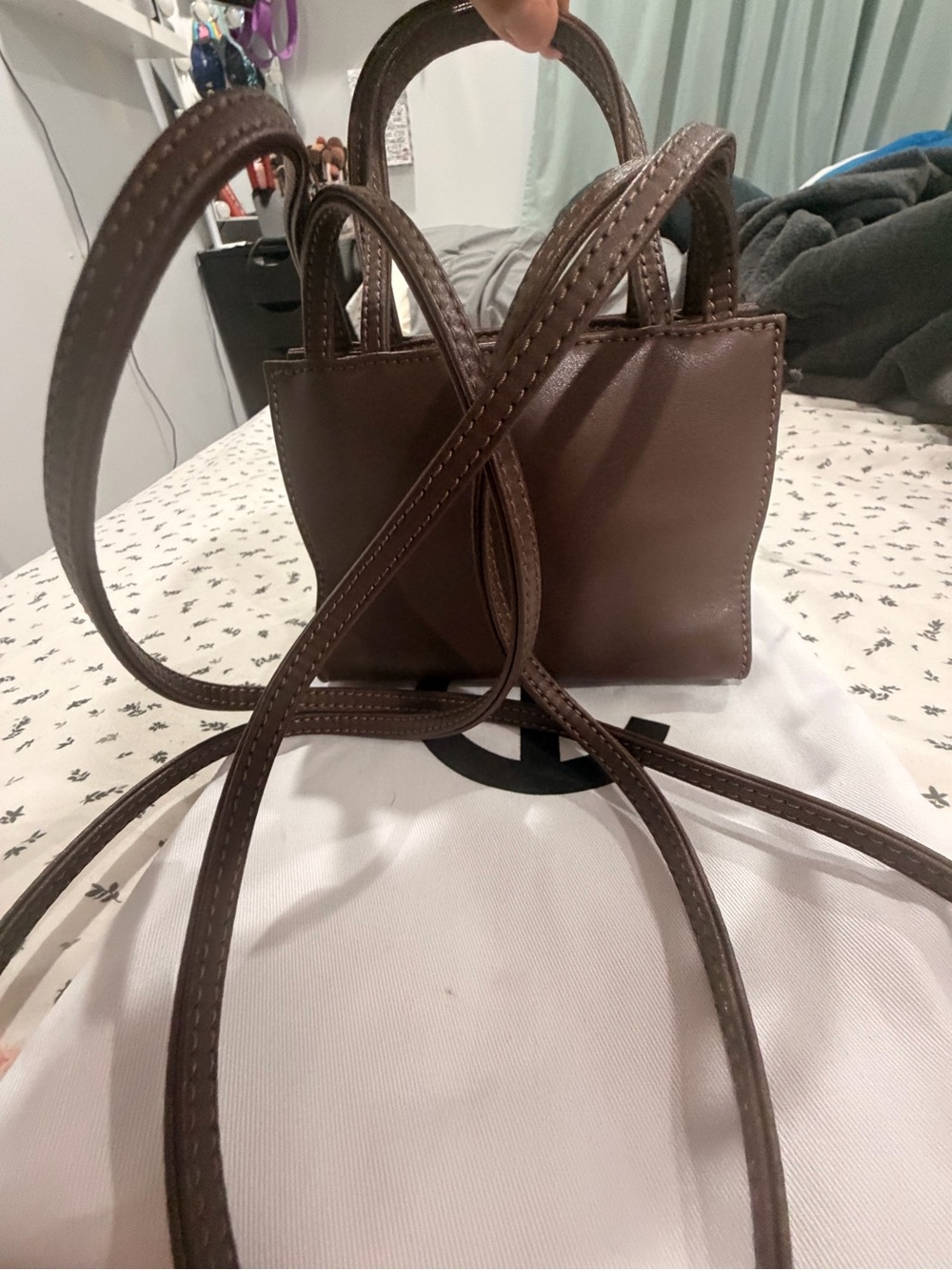 Telfar Dark Brown Mini Shopper with Embossed Logo - Picture 3 of 7